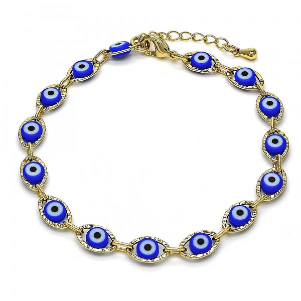 Pulsera Elegante 04.63.1347.2.07 Oro Laminado, Diseño de Ojo Griego, Resinado Azul, Dorado