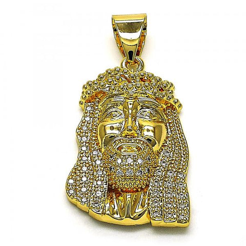 Dije Religioso 05.342.0124 Oro Laminado, Diseño de Jesus, con Micro Pave Blanca, Pulido, Dorado