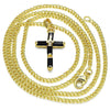 Collares con Dije 04.284.0015.2.22 Oro Laminado, Diseño de Cruz, con Zirconia Cubica Negro, Pulido, Dorado