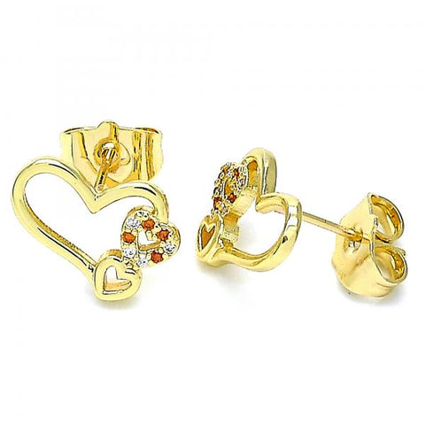 Arete Dormilona 02.156.0518.1 Oro Laminado, Diseño de Corazon, con Micro Pave Granate y Blanca, Pulido, Dorado