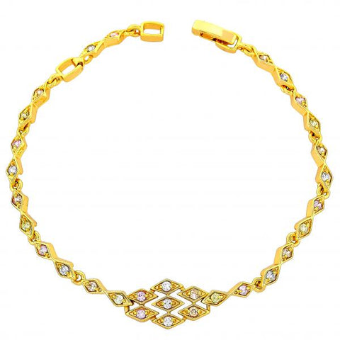 Pulsera Elegante 03.60.0038 Oro Laminado, Diseño de Diamante, con Zirconia Cubica Multicolor, Pulido, Dorado