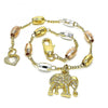 Rosario de Pulsera 03.351.0023.08 Oro Laminado, Diseño de Elefante, Pulido, Tricolor