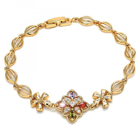 Pulsera Elegante 03.323.0010.08 Oro Laminado, Diseño de Flor, con Zirconia Cubica Multicolor, Pulido, Dorado