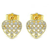 Arete Dormilona 02.156.0485 Oro Laminado, Diseño de Corazon, con Micro Pave Blanca, Pulido, Dorado