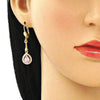 Arete Largo 02.387.0044.3 Oro Laminado, Diseño de Gota, con Zirconia Cubica Rosado y Blanca, Pulido, Dorado