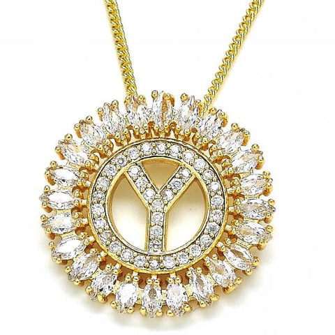Collares con Dije 04.210.0024.20 Oro Laminado, Diseño de Iniciales, con Zirconia Cubica Blanca, Pulido, Dorado