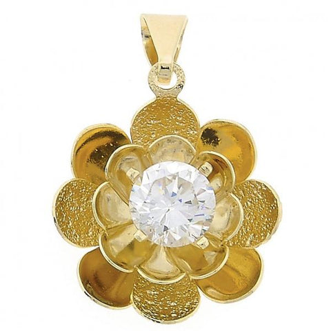 Dije Elegante 05.21.0016 Oro Laminado, Diseño de Flor, con Zirconia Cubica , Dorado