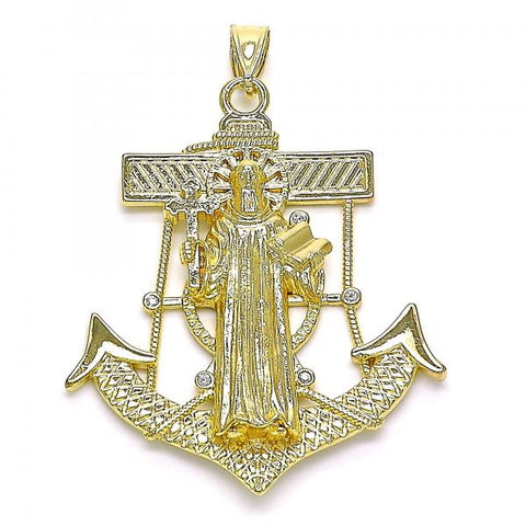 Dije Religioso 05.253.0141 Oro Laminado, Diseño de San Benito, con Zirconia Cubica Blanca, Pulido, Dorado