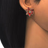 Arete Dormilona 02.64.0639.2 Oro Laminado, Diseño de Flor, con Cristal Granate y Blanca, Pulido, Dorado