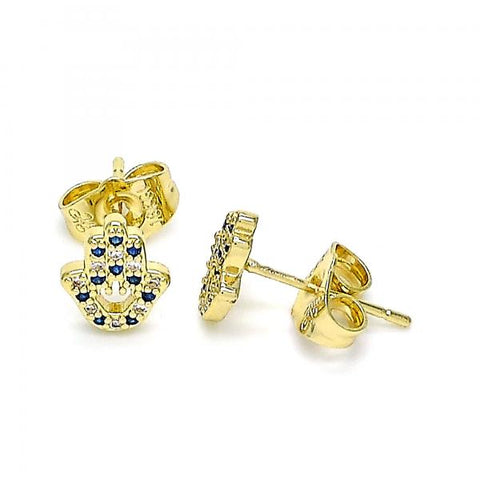 Arete Dormilona 02.156.0604.2 Oro Laminado, Diseño de Mano de Dios, con Micro Pave Zafiro Azul y Blanca, Pulido, Dorado