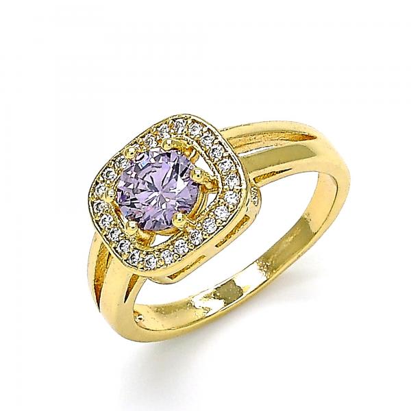 Anillo Multi Piedra 01.210.0123.06 Oro Laminado, con Zirconia Cubica Amatista y Blanca, Pulido, Dorado