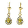 Arete Colgante 02.122.0116.4 Oro Laminado, Diseño de Gota, con Cristal Peridoto y Blanca, Pulido, Dorado