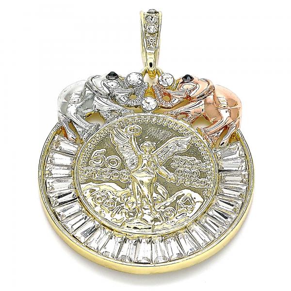 Dije Religioso 05.380.0030 Oro Laminado, Diseño de Moneda Centenario y Angel, Diseño de Moneda Centenario, con Cristal Blanca y Negro, Pulido, Tricolor