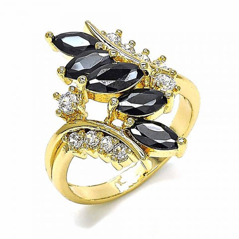 Anillo Multi Piedra 01.283.0008.07 Oro Laminado, con Zirconia Cubica Negro y Blanca, Pulido, Dorado