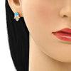 Arete Dormilona 02.213.0269.1 Oro Laminado, Diseño de Mano de Dios, con Micro Pave Blanca y Negro, Esmaltado Azul Claro, Dorado