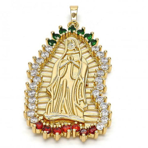 Dije Religioso 05.94.0001.1 Oro Laminado, Diseño de Guadalupe, con Zirconia Cubica Multicolor, Pulido, Dorado