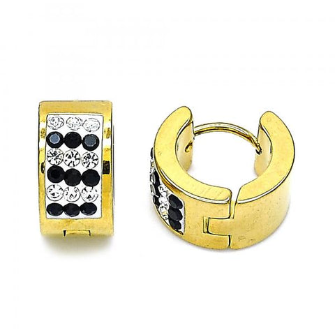 Argolla Huggie 02.384.0032.1.12 Acero Inoxidable, con Cristal Negro y Blanca, Pulido, Dorado