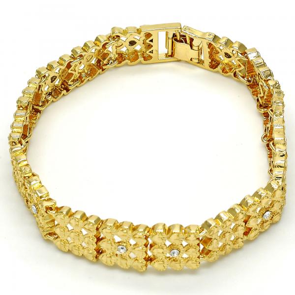 Pulsera Elegante 03.168.0016.08.GT Oro Laminado, Diseño de Corazon, con Cristal Blanca, Diamantado, Dorado