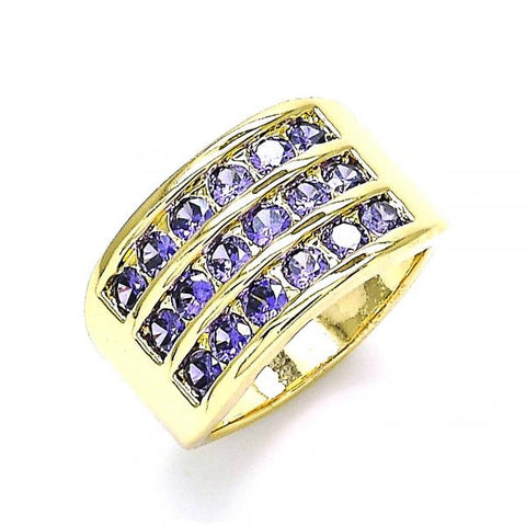 Anillo Multi Piedra 01.346.0017.3.07 Oro Laminado, con Zirconia Cubica Amatista, Pulido, Dorado