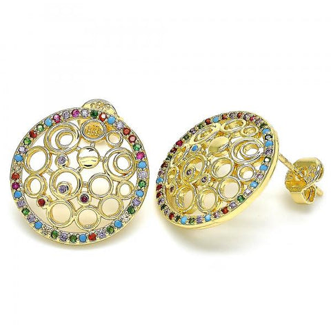 Arete Dormilona 02.233.0016 Oro Laminado, con Micro Pave Multicolor, Pulido, Dorado