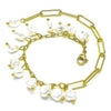 Pulsera Elegante 03.405.0003.09 Oro Laminado, Diseño de Paperclip, con Perla Marfil, Pulido, Dorado