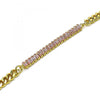 Pulsera Elegante 03.130.0010.3.07 Oro Laminado, Diseño de Miami Cubana, con Zirconia Cubica Rosado, Pulido, Dorado