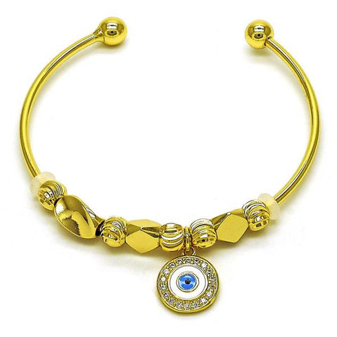 Aro Individual 07.299.0003 Oro Laminado, Diseño de Ojo Griego, con Micro Pave Blanca, Diamantado, Dorado
