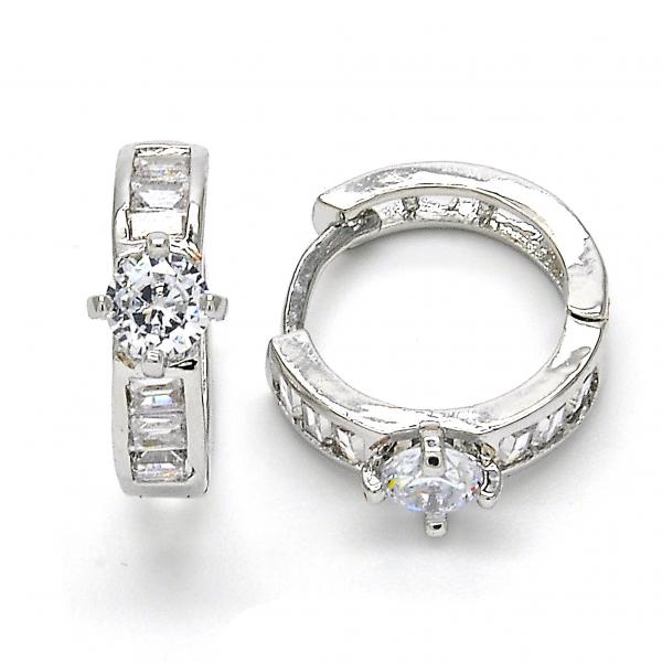Argolla Huggie 02.210.0085.3.15 Rodio Laminado, con Zirconia Cubica Blanca, Pulido, Rodinado