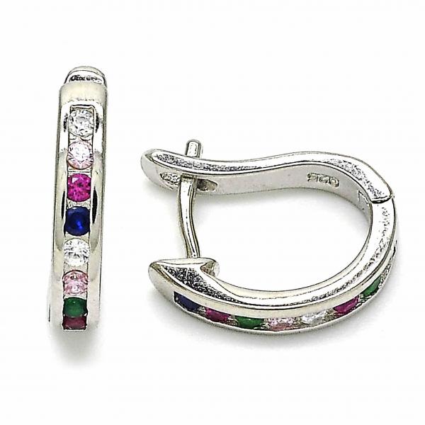 Argolla Huggie 02.332.0049.12 Plata Rodinada, con Zirconia Cubica Multicolor, Pulido, Rodinado