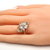 Anillo Multi Piedra 01.210.0055.09 Oro Laminado, Diseño de Flor, con Zirconia Cubica Blanca, Pulido, Dorado