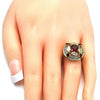 Anillo Multi Piedra 01.266.0017.07 Oro Laminado, con Zirconia Cubica Granate y Blanca, Pulido, Dorado