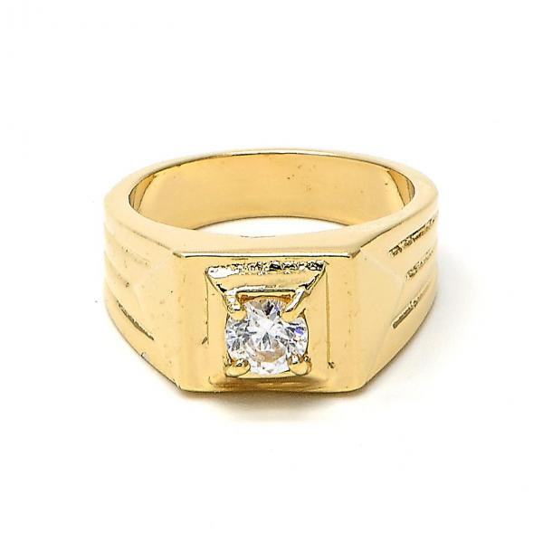 Anillo de Hombre 01.63.0444.08 Oro Laminado, Diseño de Solitario, con Zirconia Cubica Blanca, Diamantado, Dorado