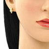 Arete Dormilona 02.156.0598 Oro Laminado, Diseño de Buho, con Micro Pave Blanca, Pulido, Dorado