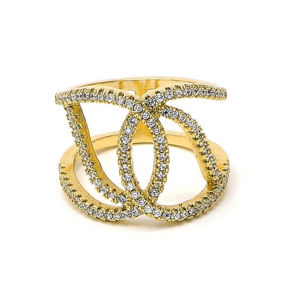 Anillo Multi Piedra 01.155.0044.09 Oro Laminado, con Micro Pave Blanca, Pulido, Dorado