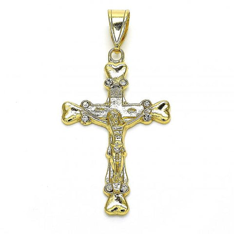 Dije Religioso 05.351.0024 Oro Laminado, Diseño de Crucifijo, con Cristal Blanca, Pulido, Dorado