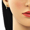 Arete Dormilona 02.342.0119 Oro Laminado, Diseño de Cruz, con Micro Pave Blanca, Pulido, Dorado
