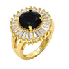 Anillo Multi Piedra 01.205.0010.3.08 Oro Laminado, Diseño de Flor, con Zirconia Cubica Negro y Blanca, Pulido, Dorado