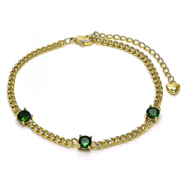 Pulsera Elegante 03.213.0161.07 Oro Laminado, con Zirconia Cubica Verde, Pulido, Dorado