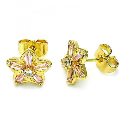 Arete Dormilona 02.210.0250.4 Oro Laminado, Diseño de Flor, con Zirconia Cubica Rosado y Blanca, Pulido, Dorado