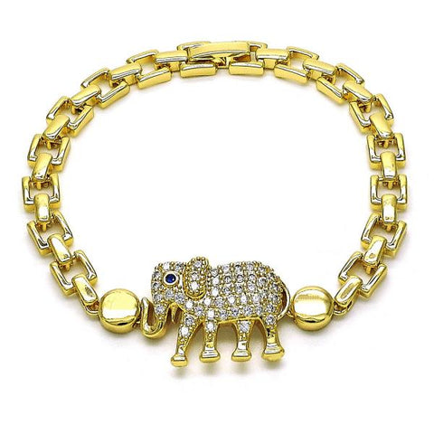 Pulsera Elegante 03.283.0348.07 Oro Laminado, Diseño de Elefante, con Micro Pave Blanca y Zafiro Azul, Pulido, Dorado