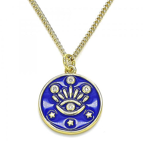 Collares con Dije 04.362.0032.1.20 Oro Laminado, Diseño de Ojo Griego y Estrella, Diseño de Ojo Griego, con Micro Pave Blanca, Esmaltado Azul, Dorado