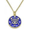 Collares con Dije 04.362.0032.1.20 Oro Laminado, Diseño de Ojo Griego y Estrella, Diseño de Ojo Griego, con Micro Pave Blanca, Esmaltado Azul, Dorado