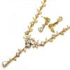 Collar y Arete 06.205.0002 Oro Laminado, Diseño de Flor y Oja, Diseño de Flor, con Zirconia Cubica Blanca, Pulido, Dorado