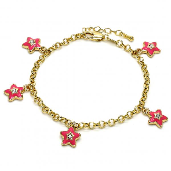 Pulsera de Dije 03.63.1358.07 Oro Laminado, Diseño de Estrella y Rolo, Diseño de Estrella, con Cristal Blanca, Esmaltado Rosado, Dorado