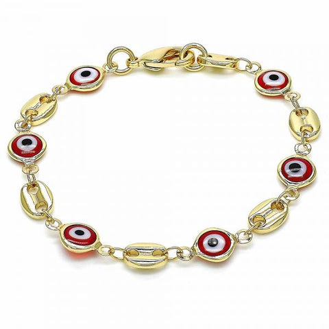 Pulsera Elegante 03.326.0012.1.06 Oro Laminado, Diseño de Ojo Griego, Resinado Rojo, Dorado