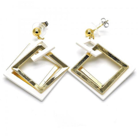 Arete Largo 02.268.0075 Oro Laminado, Resinado Blanco, Dorado