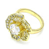 Anillo Multi Piedra 01.283.0019.08 Oro Laminado, Diseño de Flor, con Zirconia Cubica Blanca, Pulido, Dorado