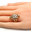 Anillo Multi Piedra 01.210.0015.09 Oro Laminado, Diseño de Flor, con Zirconia Cubica Blanca, Pulido, Dorado