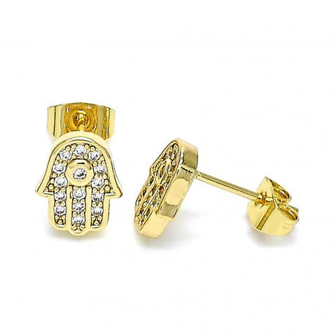 Arete Dormilona 02.344.0111 Oro Laminado, Diseño de Mano de Dios, con Micro Pave Blanca, Pulido, Dorado