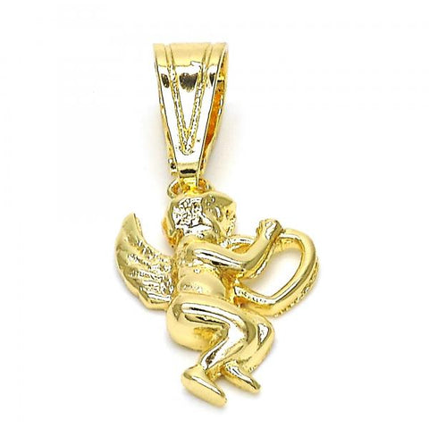 Dije Religioso 05.120.0079 Oro Laminado, Diseño de Angel y Corazon, Diseño de Angel, Pulido, Dorado
